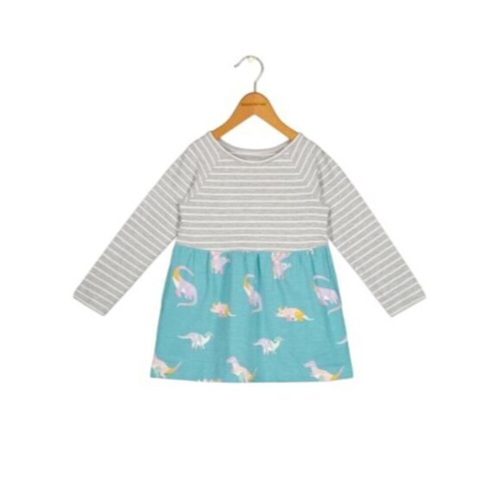 Rumi + Ryder 2T Girls Striped Dinosaur Print Long-Sleeve Dress Cotton Blend NWT